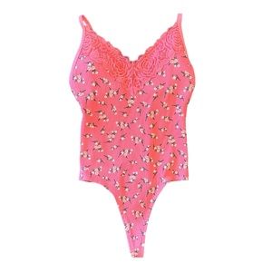 Victoria’s Secret PINK One Pc Tank Bodysuit Floral & Lace Thong M